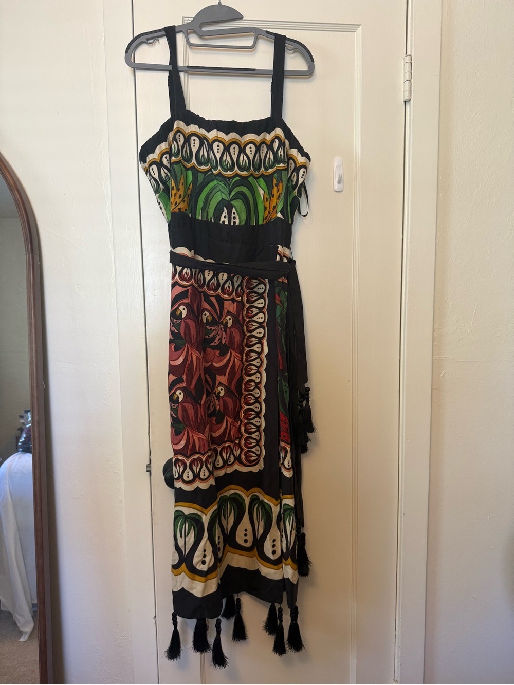 FARM Rio Black Maxi Dress with Green and Red Print